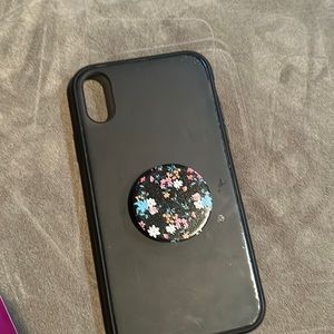 Black iPhone XR case with flower popsocket